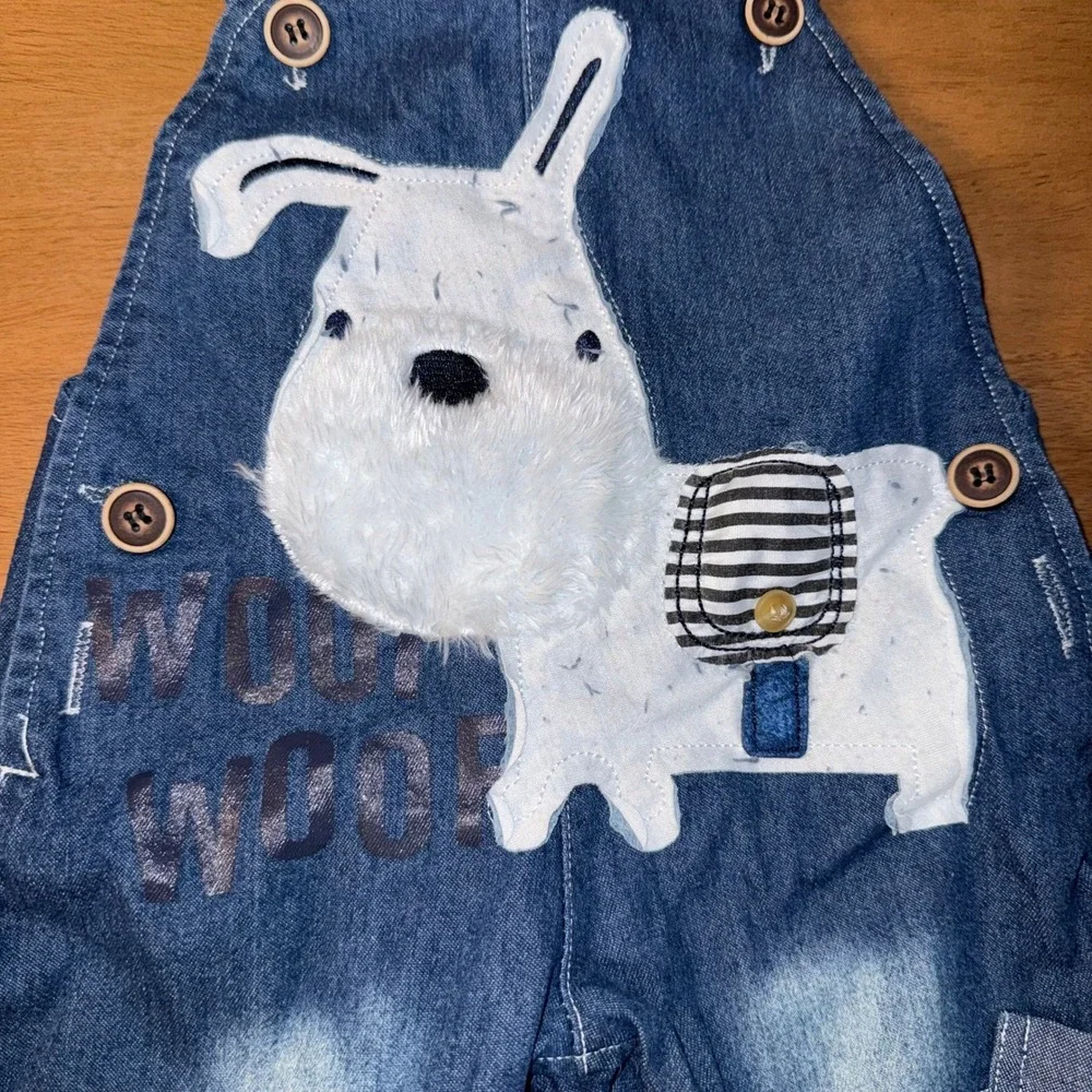 Ivyinli Baby Boys Denim Overalls and Striped Shirt Set Blue White Dog Size 80
